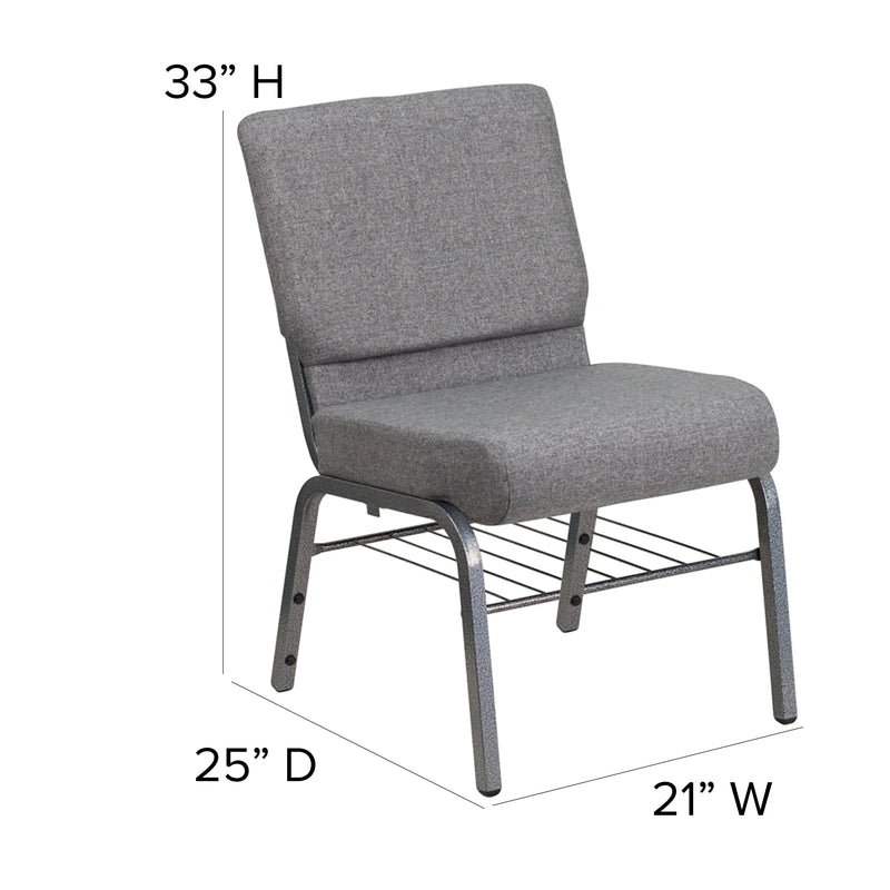 Casey 21''W Church Chair, Gray Fabric w/Book Rack - Silver Vein Frame iHome Studio
