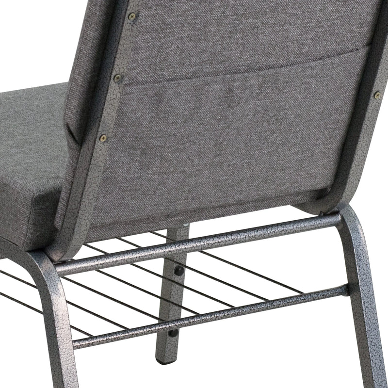 Casey 21''W Church Chair, Gray Fabric w/Book Rack - Silver Vein Frame iHome Studio