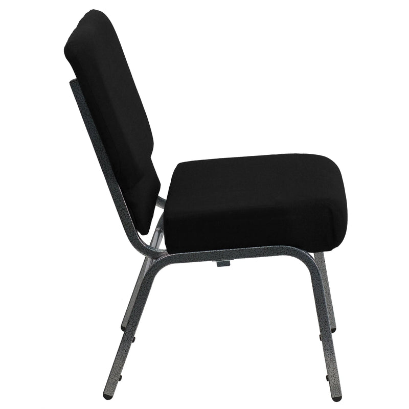 Casey 21''W Stacking Church Chair, Black Fabric - Silver Vein Frame iHome Studio
