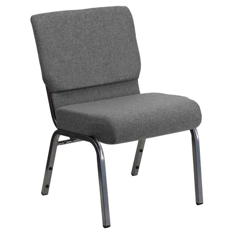 Casey 21''W Stacking Church Chair, Gray Fabric - Silver Vein Frame iHome Studio