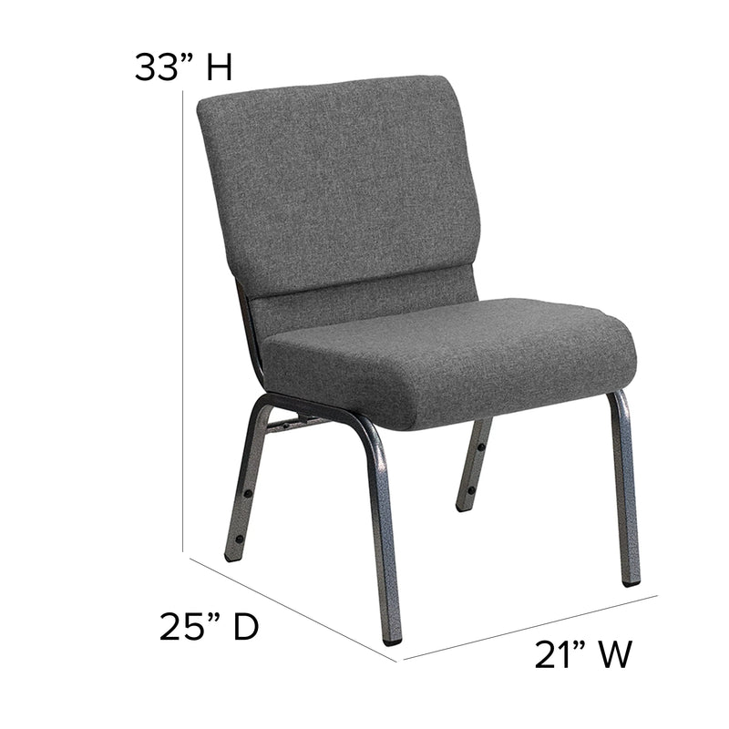 Casey 21''W Stacking Church Chair, Gray Fabric - Silver Vein Frame iHome Studio