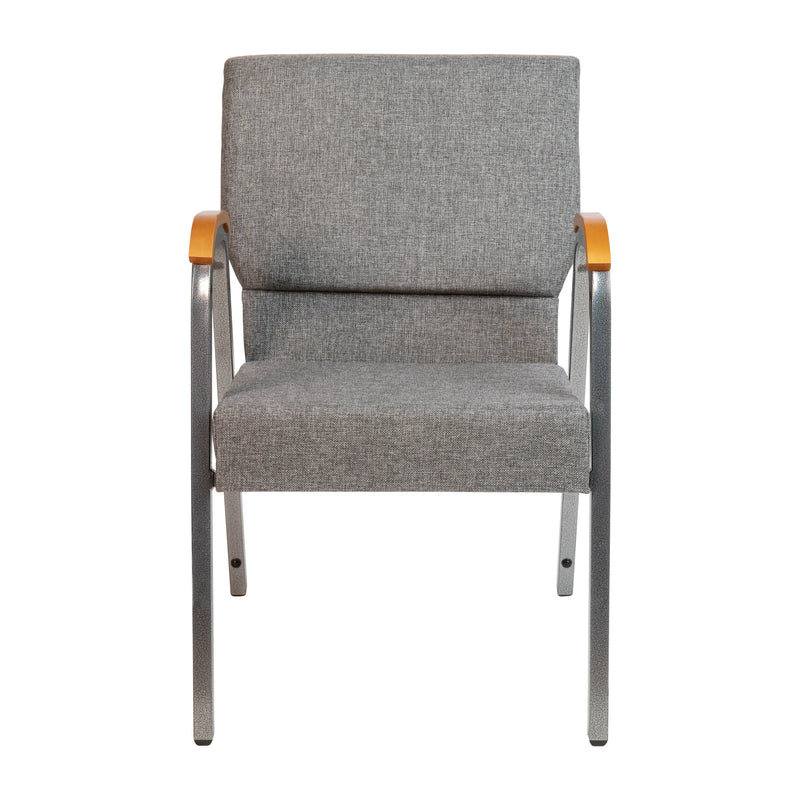 Casey 21"W Stacking Wood Accent Arm Church Chair, Gray Fabric - Silver Vein Frame iHome Studio
