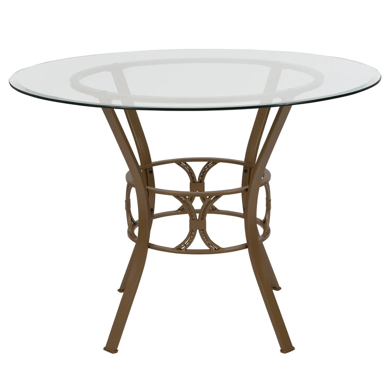 Casey 42'' Round Glass Dining Table with Matte Gold Metal Frame, Decorative Support iHome Studio