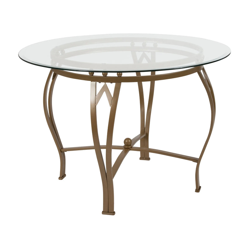 Casey 42'' Round Glass Dining Table with Matte Gold Metal Frame, Pedestal Base iHome Studio