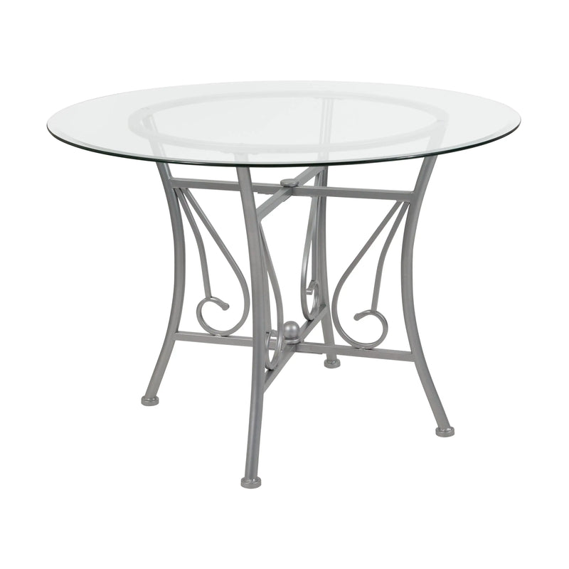 Casey 42'' Round Glass Dining Table with Silver Metal Frame iHome Studio