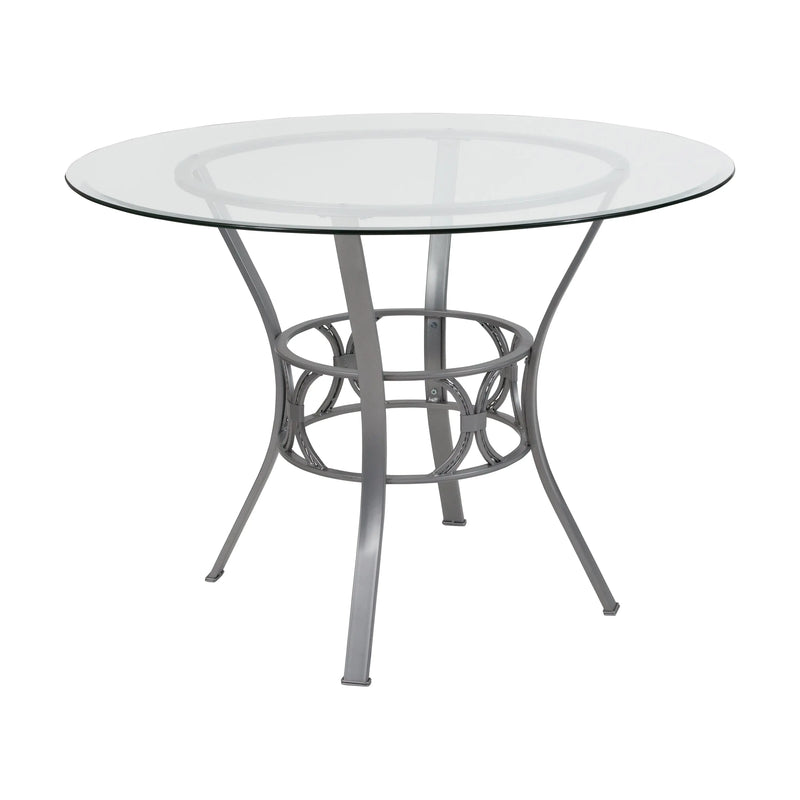 Casey 42'' Round Glass Dining Table with Silver Metal Frame, Decorative Support iHome Studio