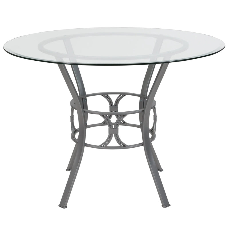 Casey 42'' Round Glass Dining Table with Silver Metal Frame, Decorative Support iHome Studio
