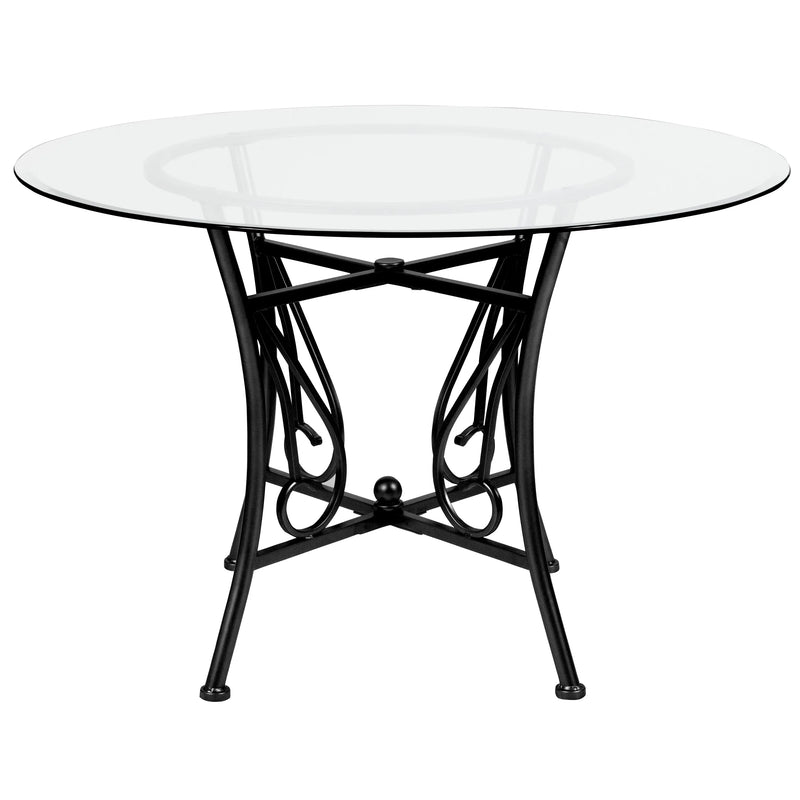 Casey 45'' Round Glass Dining Table with Black Metal Frame iHome Studio