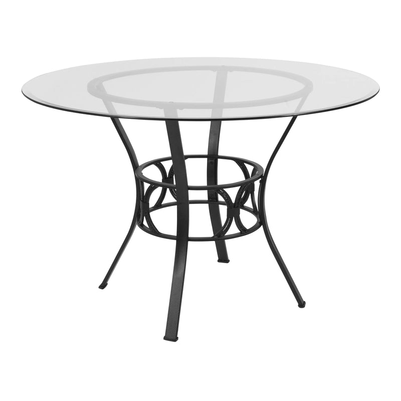 Casey 45'' Round Glass Dining Table with Black Metal Frame, Decorative Support iHome Studio
