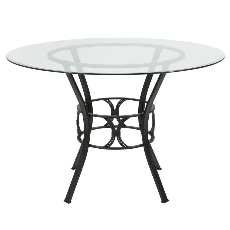 Casey 45'' Round Glass Dining Table with Black Metal Frame, Decorative Support iHome Studio
