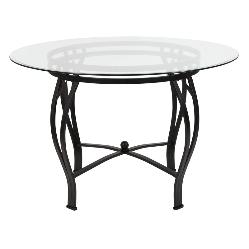 Casey 45'' Round Glass Dining Table with Black Metal Frame, Pedestal Base iHome Studio