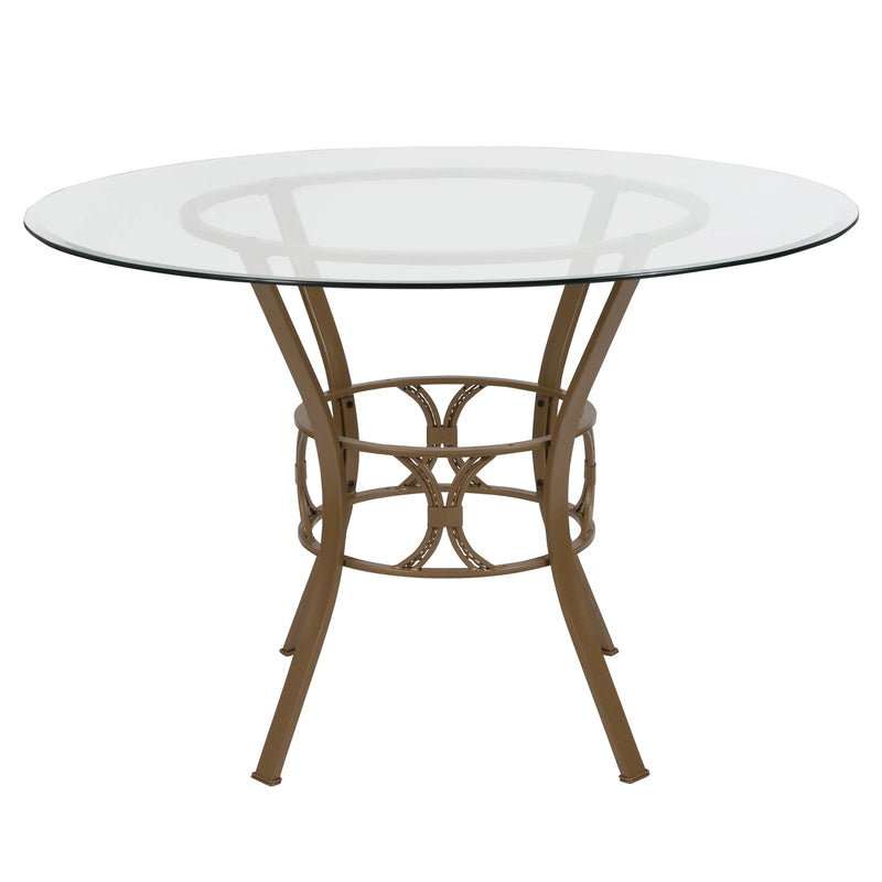 Casey 45'' Round Glass Dining Table with Matte Gold Metal Frame, Decorative Support iHome Studio