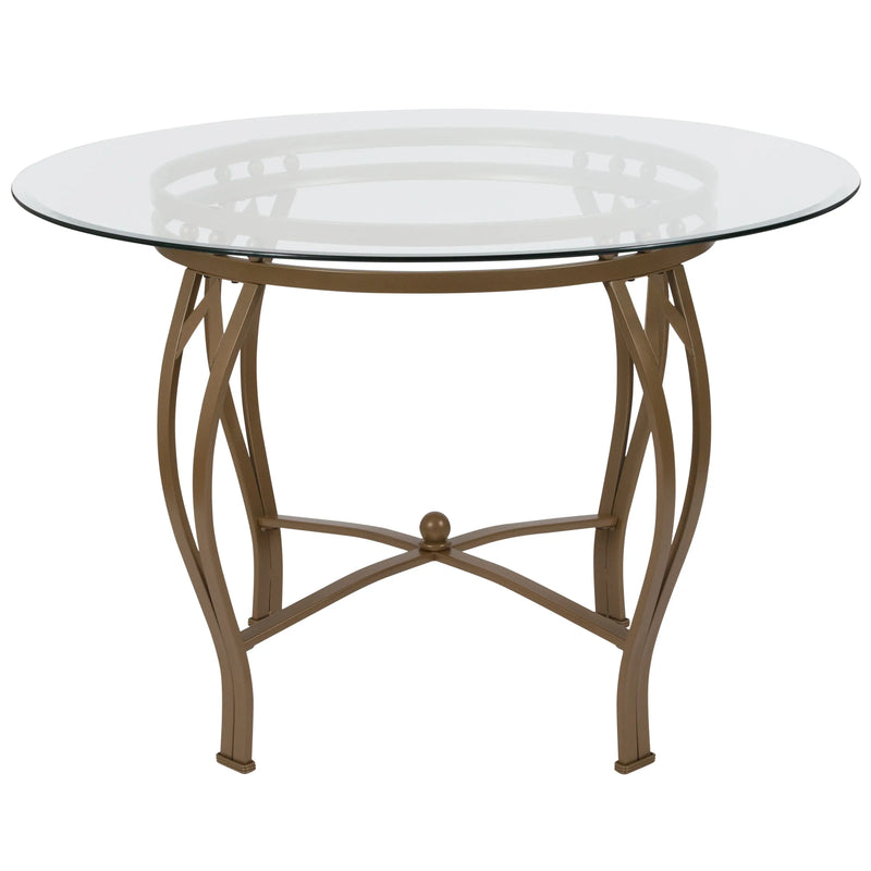 Casey 45'' Round Glass Dining Table with Matte Gold Metal Frame, Pedestal Base iHome Studio