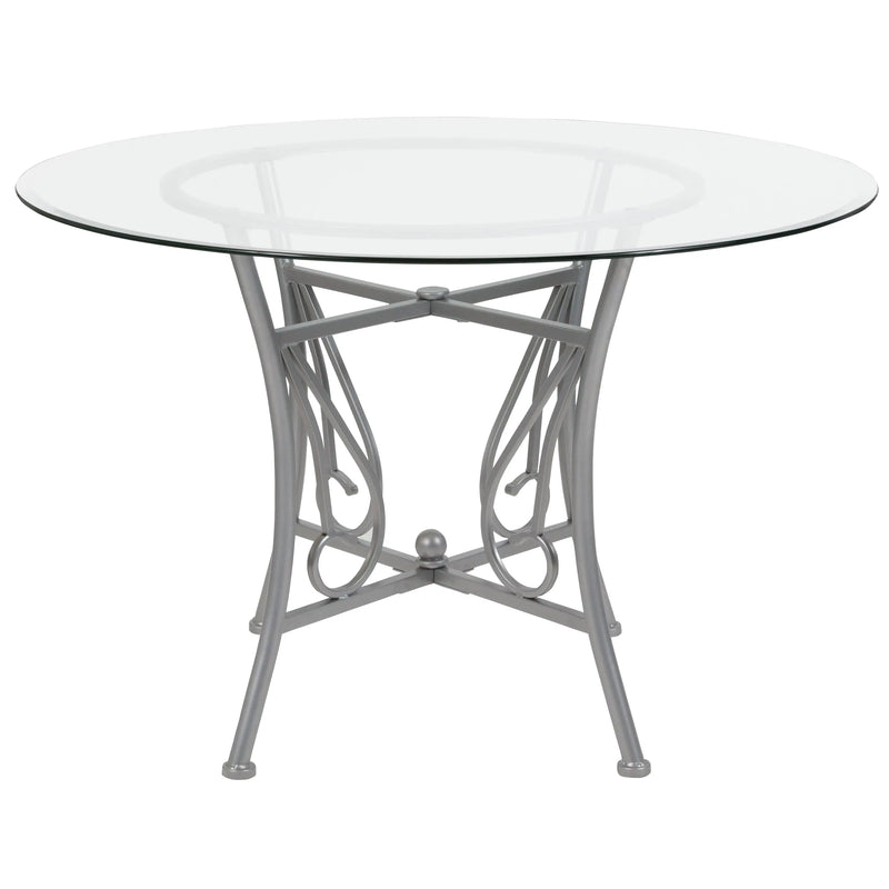 Casey 45'' Round Glass Dining Table with Silver Metal Frame iHome Studio