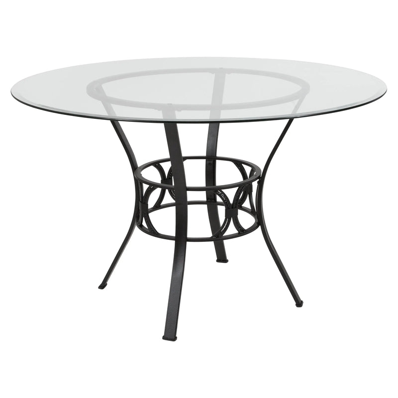 Casey 48'' Round Glass Dining Table with Black Metal Frame, Decorative Support iHome Studio