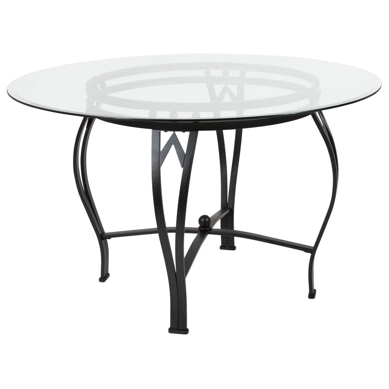 Casey 48'' Round Glass Dining Table with Black Metal Frame, Pedestal Base iHome Studio