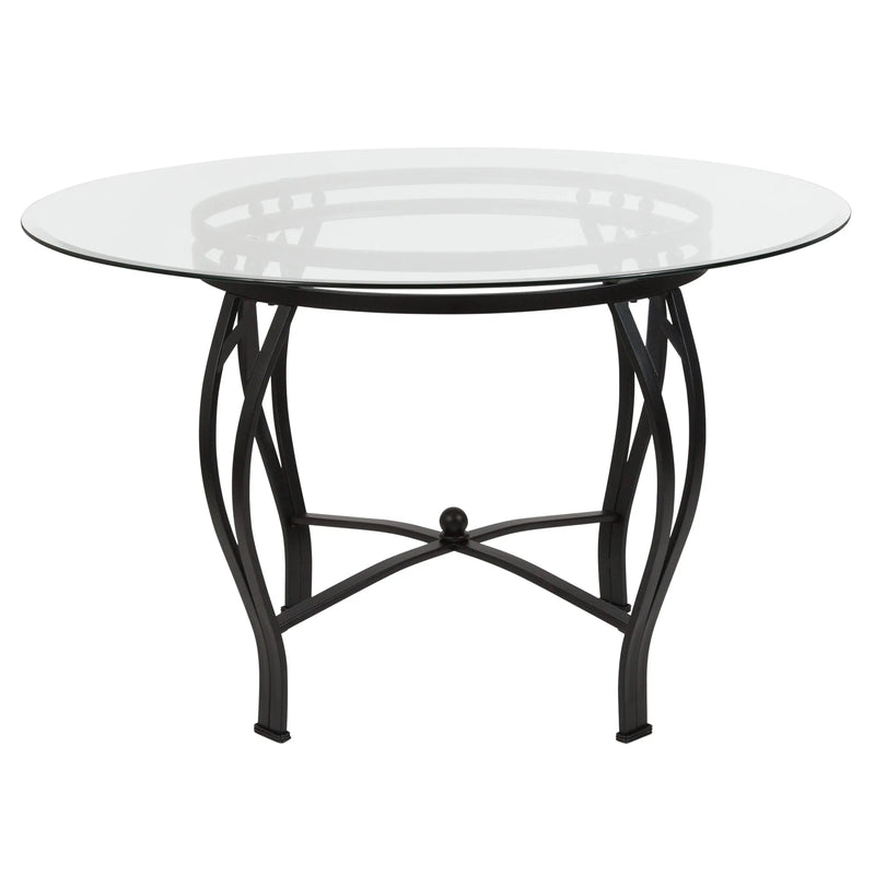Casey 48'' Round Glass Dining Table with Black Metal Frame, Pedestal Base iHome Studio