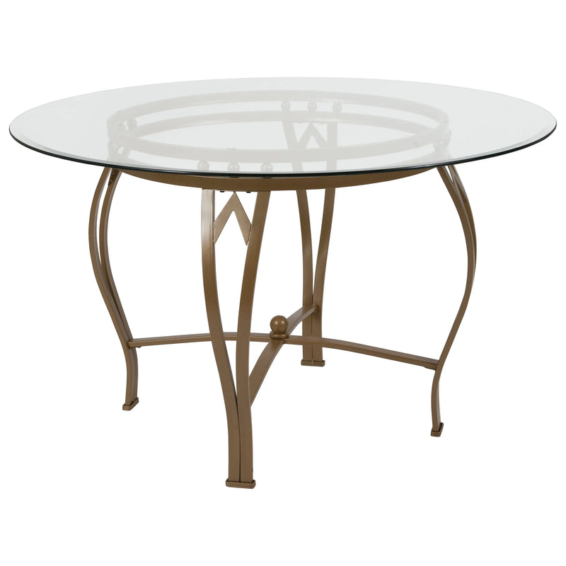 Casey 48'' Round Glass Dining Table with Matte Gold Metal Frame, Pedestal Base iHome Studio