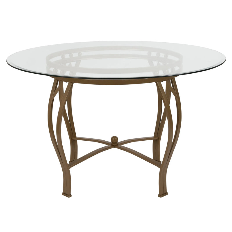 Casey 48'' Round Glass Dining Table with Matte Gold Metal Frame, Pedestal Base iHome Studio