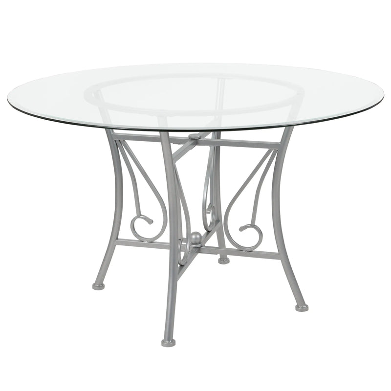 Casey 48'' Round Glass Dining Table with Silver Metal Frame iHome Studio