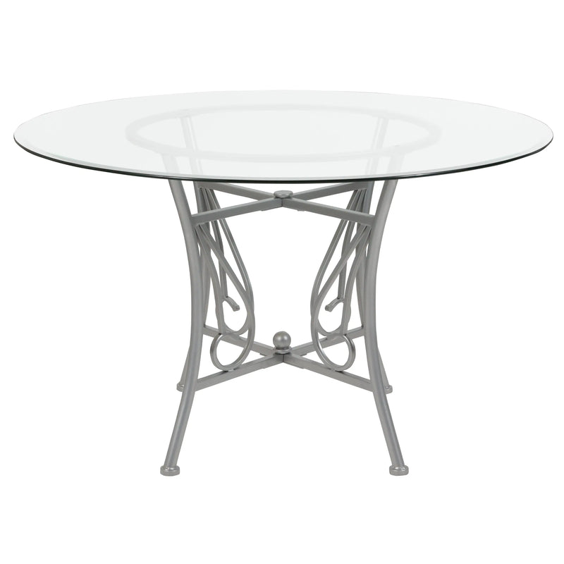 Casey 48'' Round Glass Dining Table with Silver Metal Frame iHome Studio