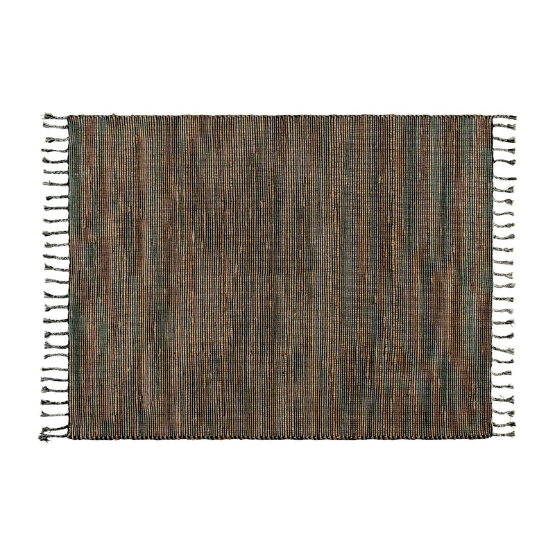 Casey Collection 5' x 7' Handwoven Jute and Cotton Blend Area Rug with Braided Tassels in Black and Jute iHome Studio