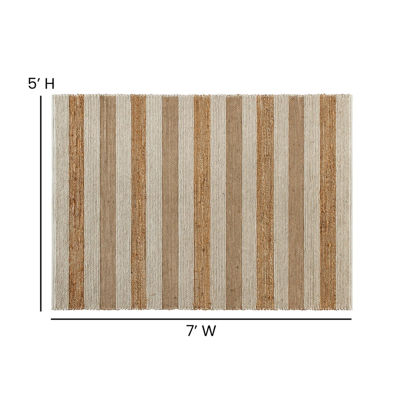 Casey Collection 5' x 7' Handwoven Striped Jute Blend Area Rug in Natural Tones iHome Studio