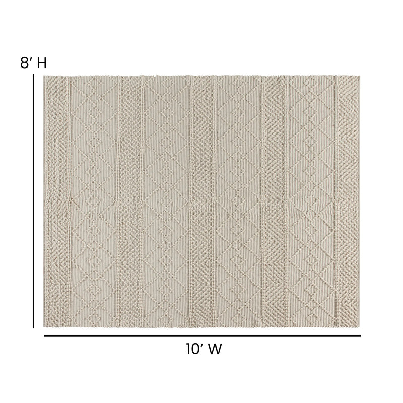 Casey Collection 8' x 10' Ivory Geometric Design Handwoven Area Rug - Wool/Polyester/CottonÂ Blend iHome Studio