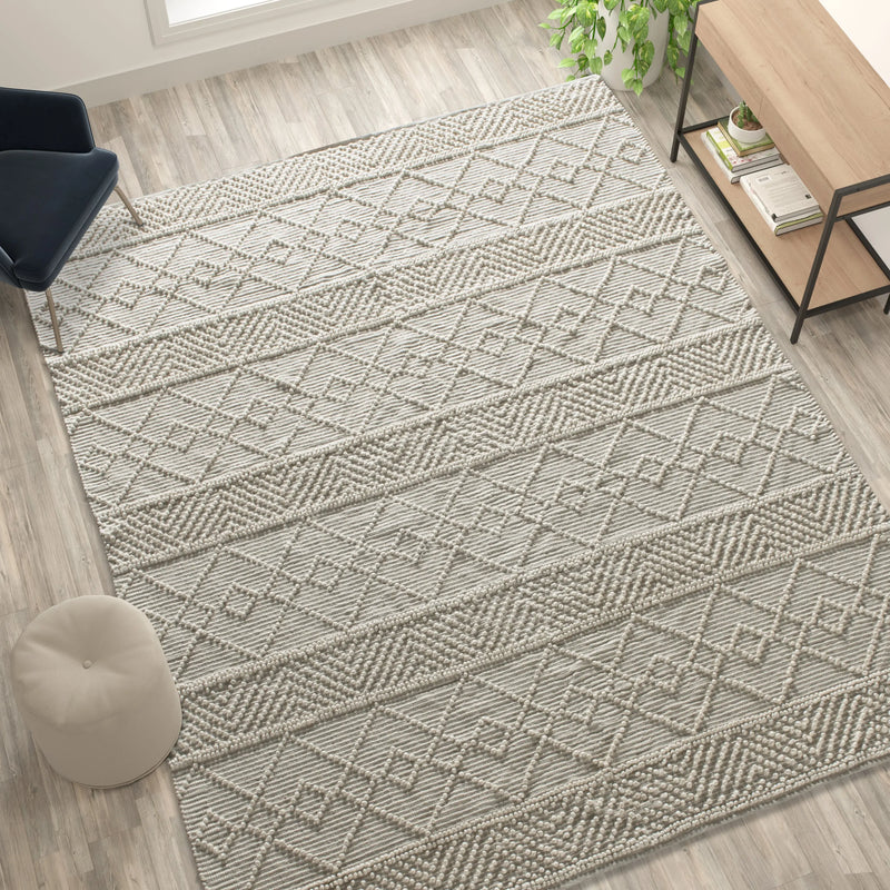 Casey Collection 8' x 10' Ivory Geometric Design Handwoven Area Rug - Wool/Polyester/CottonÂ Blend iHome Studio