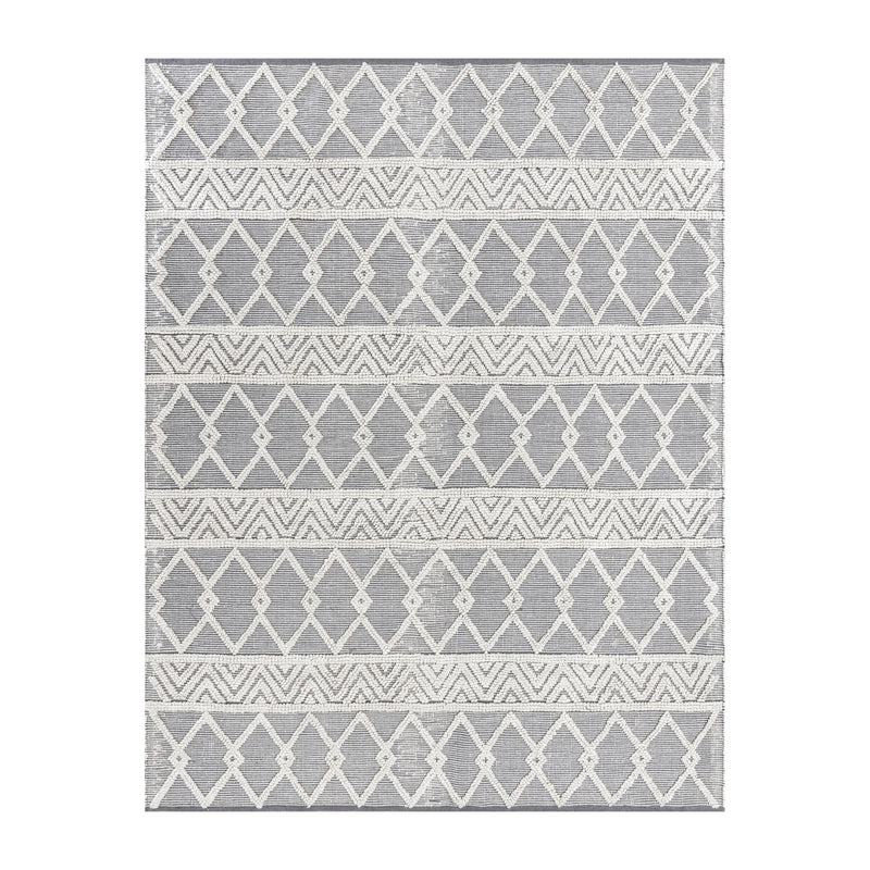 Casey Collection Indoor Geometric 8'x10' Area Rug - Hand Woven Gray Area Rug with Ivory Diamond Pattern, Polyester/Cotton Blend iHome Studio