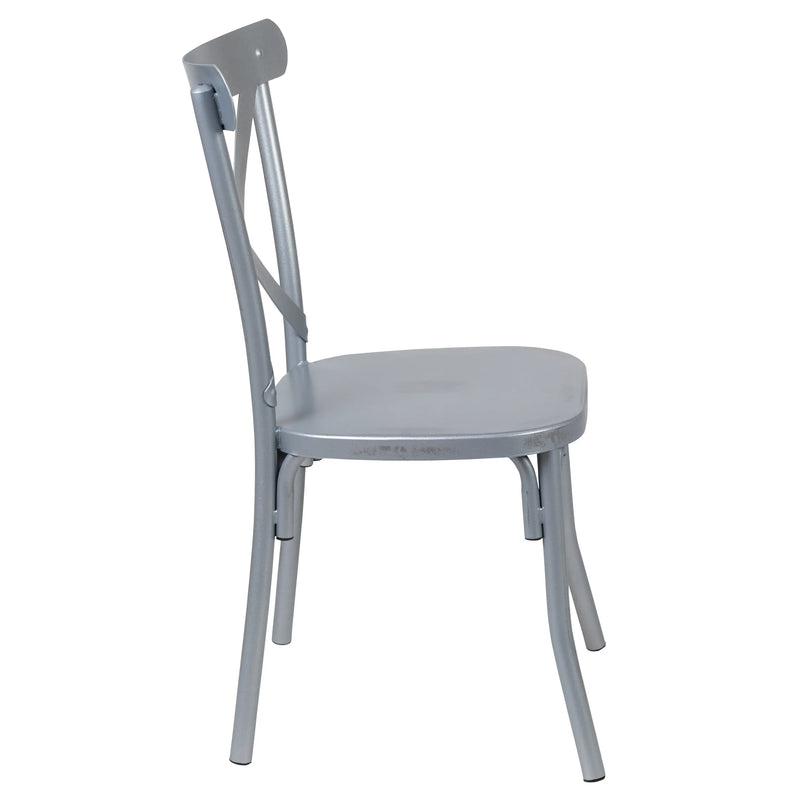 Casey Metal Cross Back Dining Chair - Distressed Rustic Silver Finish iHome Studio