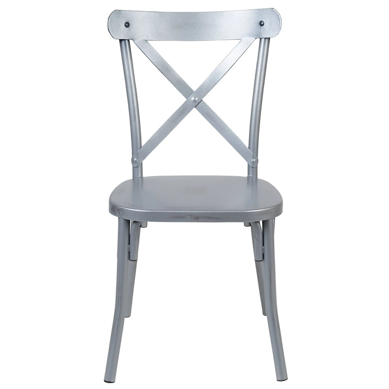 Casey Metal Cross Back Dining Chair - Distressed Rustic Silver Finish iHome Studio