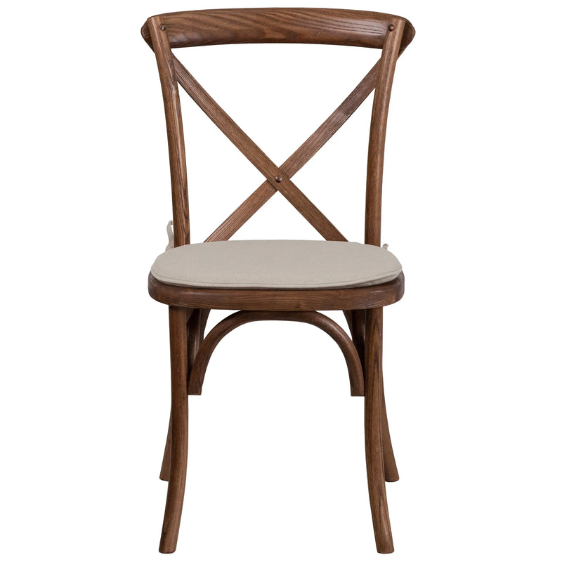 Casey Stackable Pecan Wood Cross Back Chair with Cushion iHome Studio