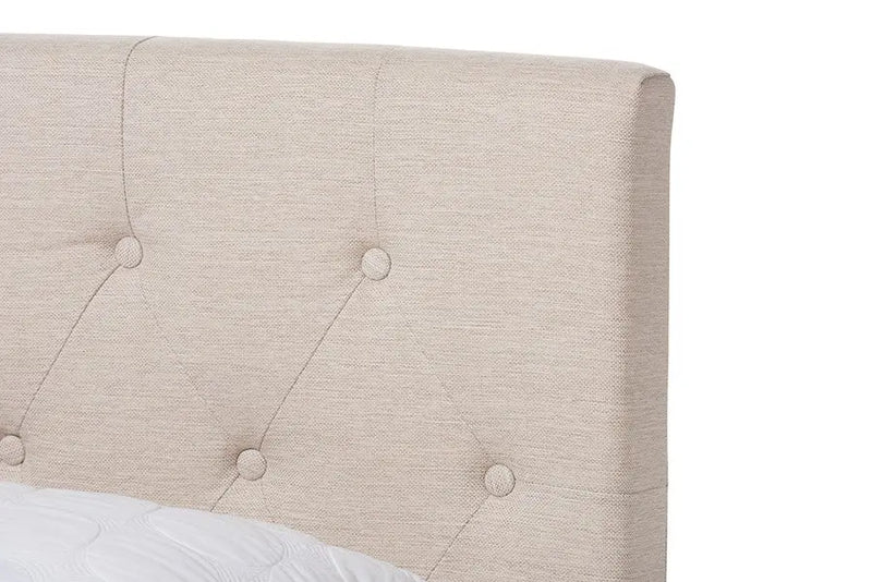 Cassandra Light Beige Fabric Upholstered Box Spring Bed (King) iHome Studio