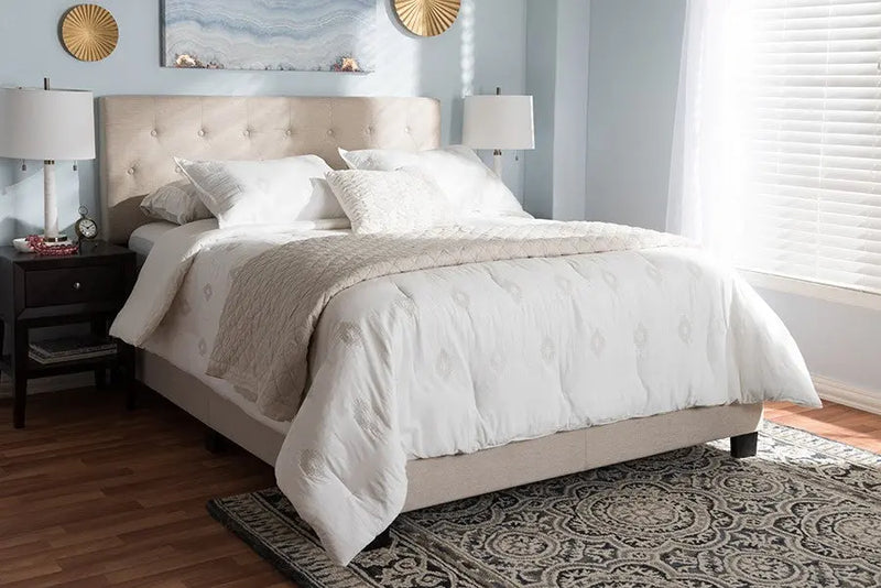Cassandra Light Beige Fabric Upholstered Box Spring Bed (Queen) iHome Studio