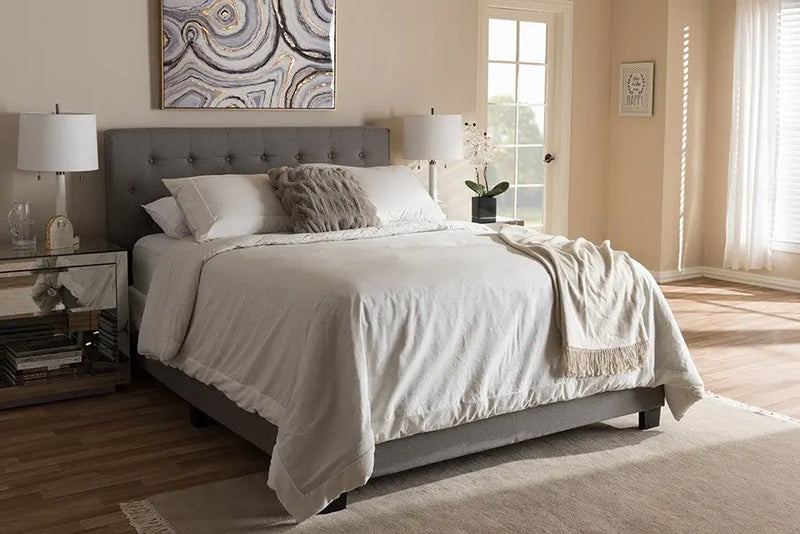 Cassandra Light Grey Fabric Upholstered Box Spring Bed (Queen) iHome Studio