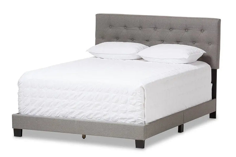 Cassandra Light Grey Fabric Upholstered Box Spring Bed (Queen) iHome Studio