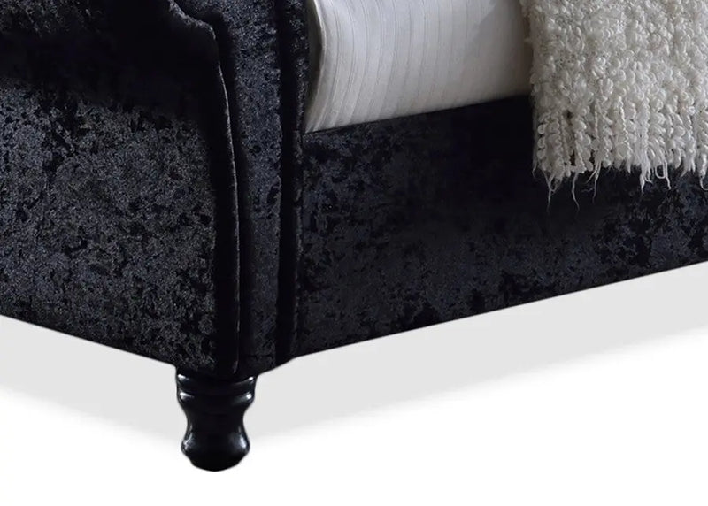 Castello Black Velvet Upholstered Faux Crystal-Buttoned Platform Bed (Queen) iHome Studio