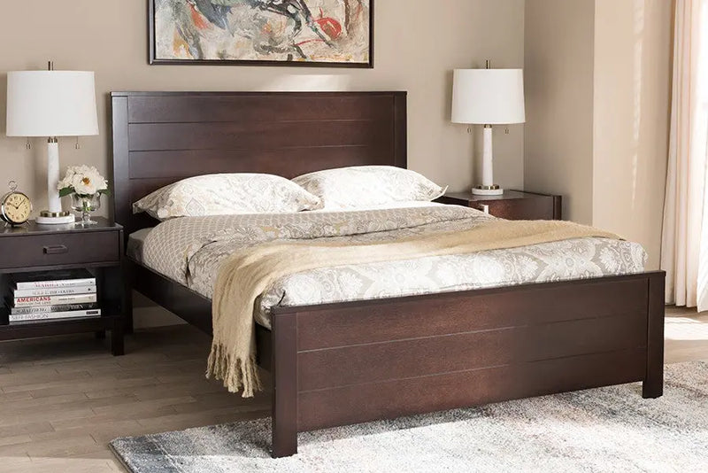 Catalina Dark Brown Finished Wood Platform Bed w/Headboard Panelling (Full) iHome Studio