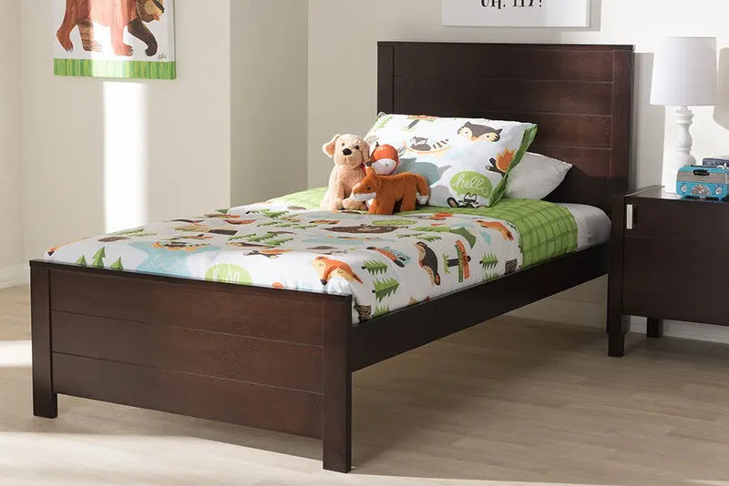 Catalina Dark Brown Finished Wood Platform Bed w/Headboard Panelling (Twin) iHome Studio