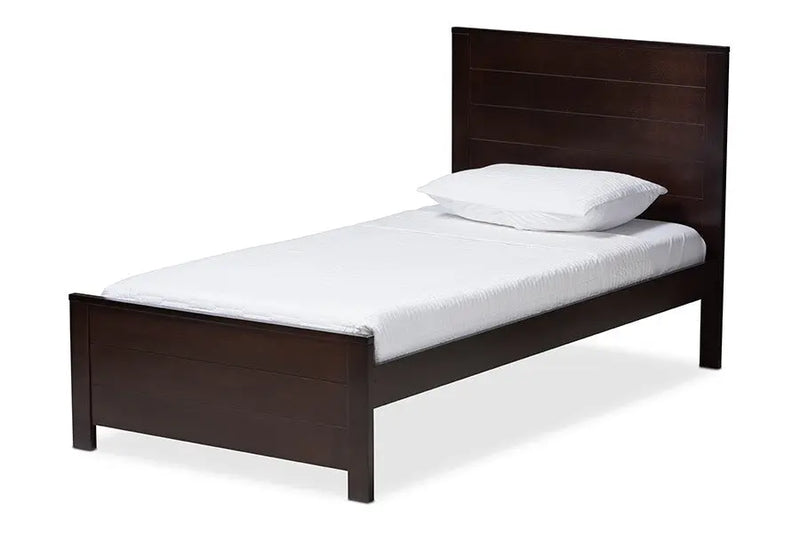 Catalina Dark Brown Finished Wood Platform Bed w/Headboard Panelling (Twin) iHome Studio