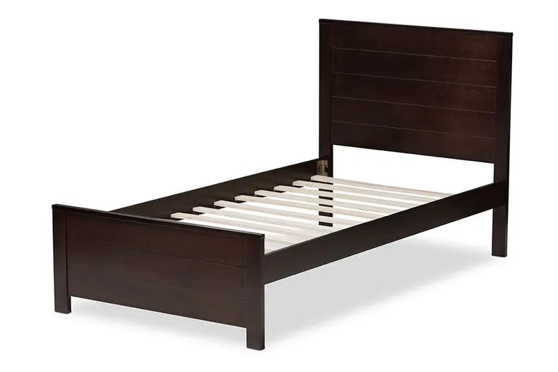 Catalina Dark Brown Finished Wood Platform Bed w/Headboard Panelling (Twin) iHome Studio