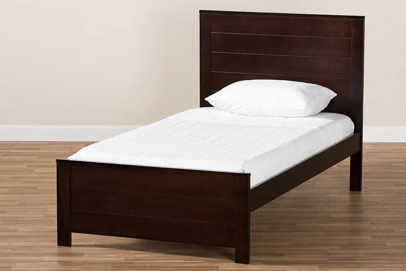 Catalina Dark Brown Finished Wood Platform Bed w/Headboard Panelling (Twin) iHome Studio