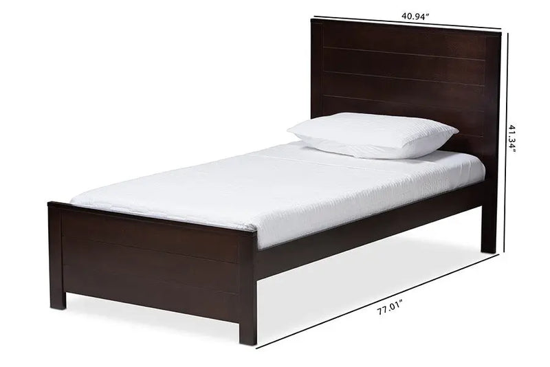 Catalina Dark Brown Finished Wood Platform Bed w/Headboard Panelling (Twin) iHome Studio