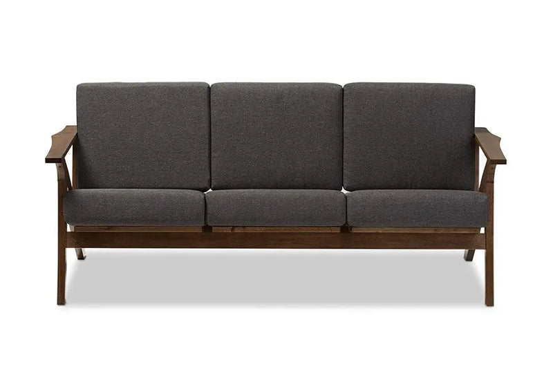 Cayla Grey Fabric and "Walnut" Brown Wood 3-seater Sofa iHome Studio