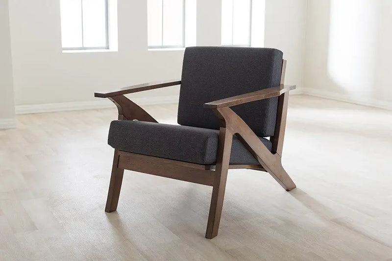 Cayla Grey Fabric and "Walnut" Brown Wood Living Room 1-Seater Lounge Chair iHome Studio