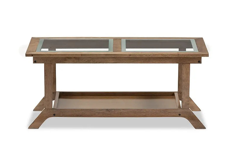 Cayla Mid-Century Modern "Walnut" Brown Wood Living Room Glass-Top Coffee Table iHome Studio