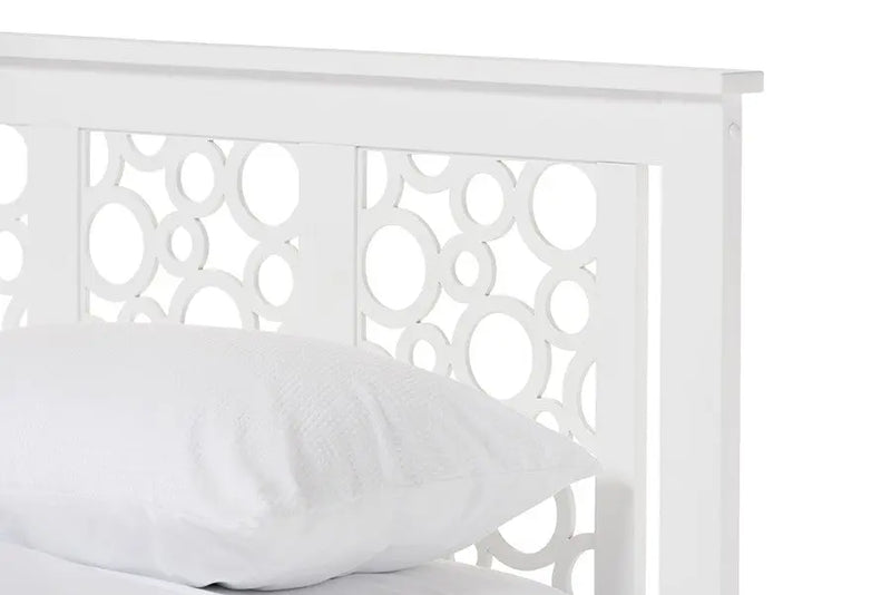 Celine Geometric Pattern White Solid Wood Platform Bed w/Circles Headboard (Full) iHome Studio