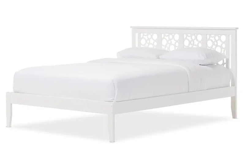 Celine Geometric Pattern White Solid Wood Platform Bed w/Circles Headboard (Queen) iHome Studio
