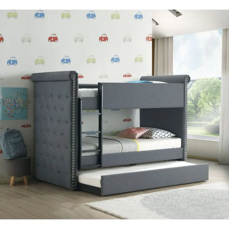 Chance Twin/Twin Bunk Bed & Trundle, Gray Fabric iHome Studio